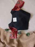 Red Sleeves Black Ajrakh Blouse