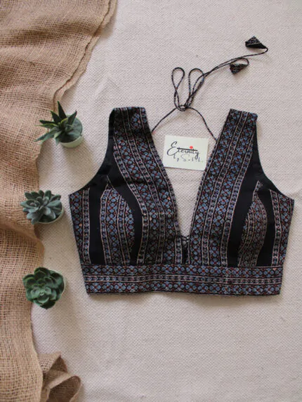 Black Blue Ajrakh Blouse