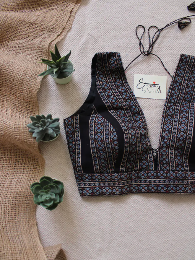 Black Blue Ajrakh Blouse
