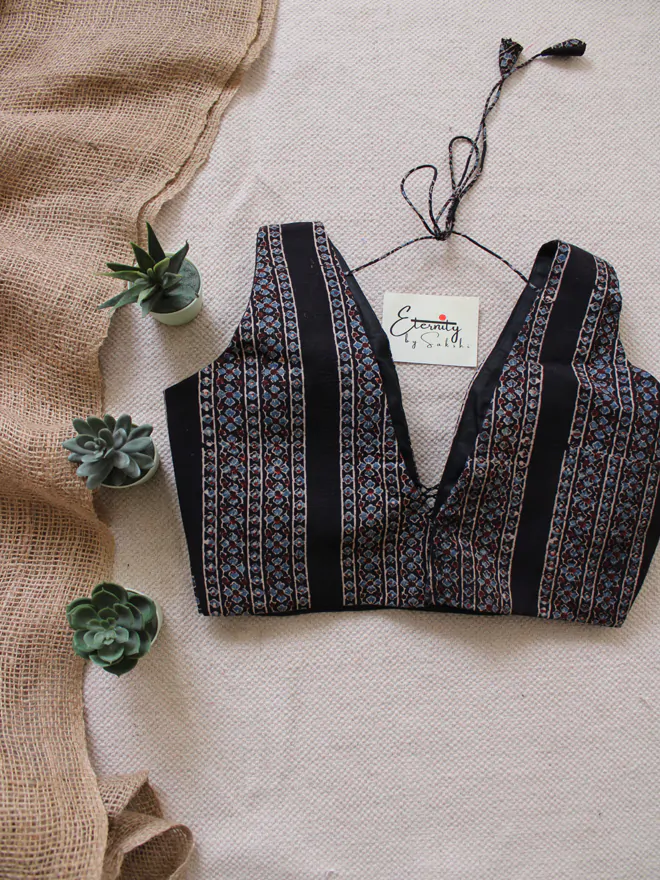 Black Blue Ajrakh Blouse