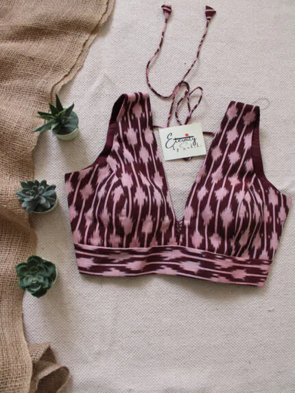 Maroon Peach Ikkat Blouse
