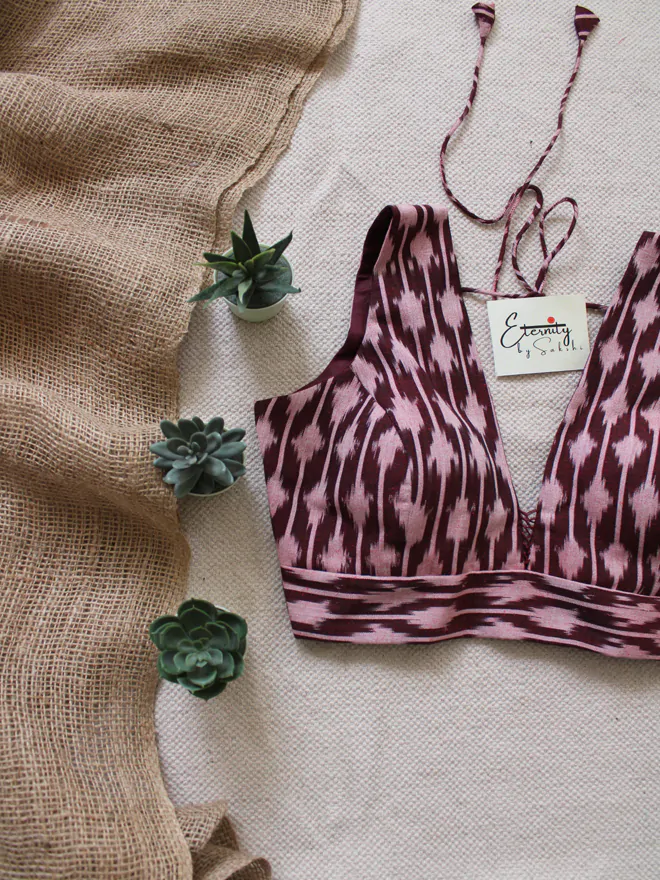 Maroon Peach Ikkat Blouse