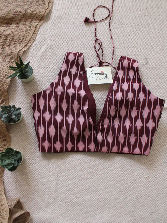 Maroon Peach Ikkat Blouse